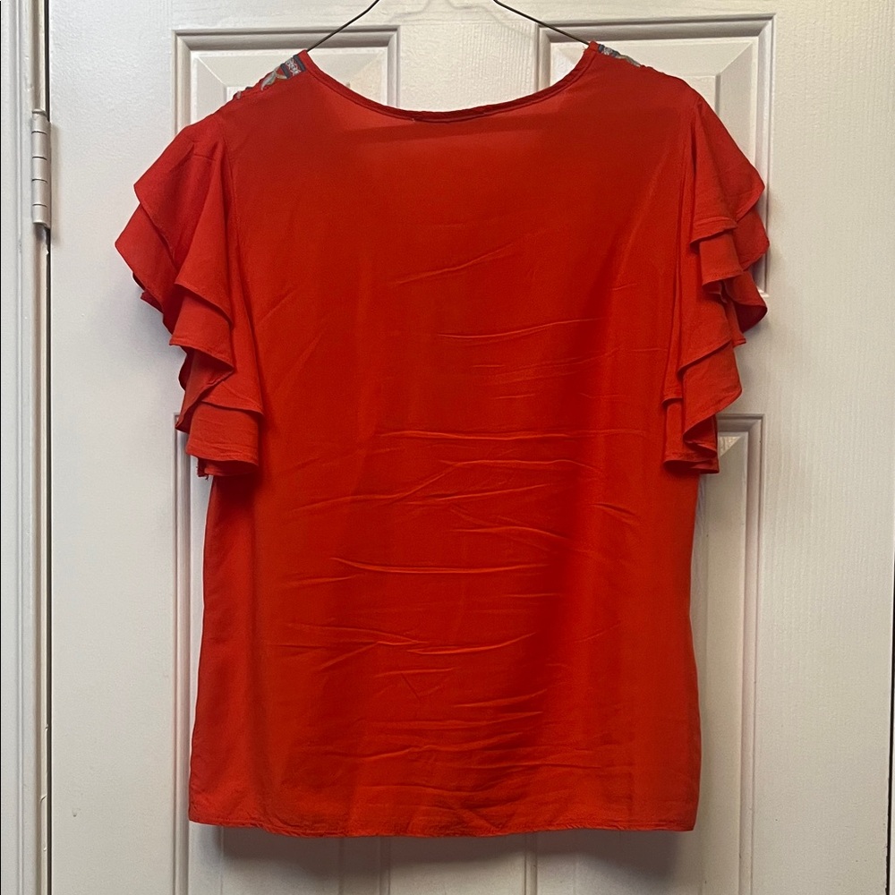 Solitaire Red Embroidered Ruffle Blouse - Picture 7 of 9